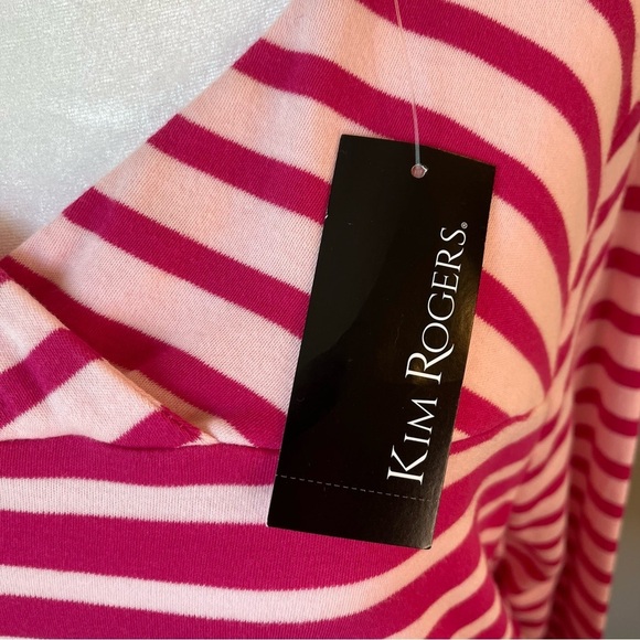NWT Kim Rogers Stripes Fuchsia dark and Light pink and white Women blouse - Picture 7 of 9